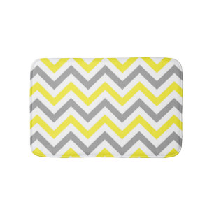 Yellow, Dk Grey Wht Large Chevron ZigZag Pattern Bath Mat