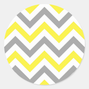 Yellow, Dk Grey Wht Large Chevron ZigZag Pattern Classic Round Sticker