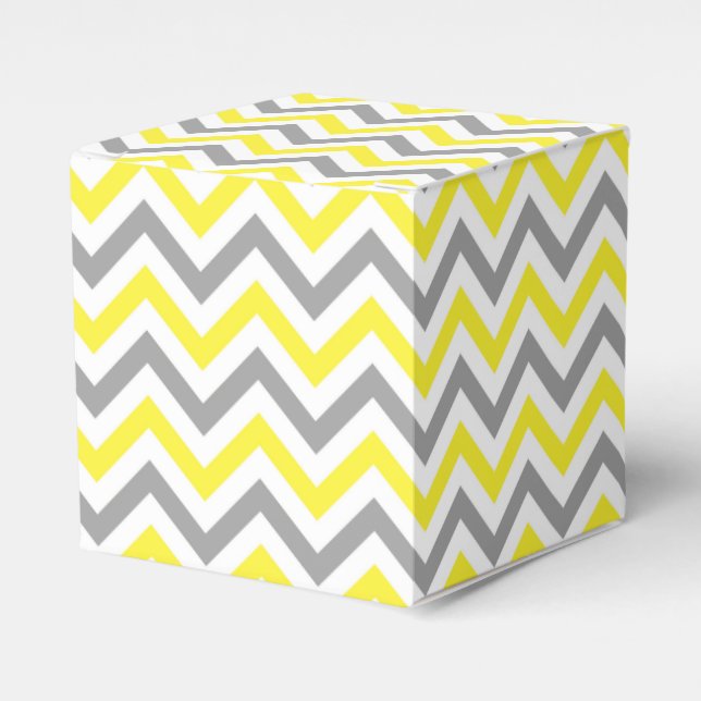 Yellow, Dk Grey Wht Large Chevron ZigZag Pattern Favor Box (Front Side)