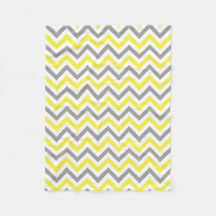 Yellow, Dk Grey Wht Large Chevron ZigZag Pattern Fleece Blanket