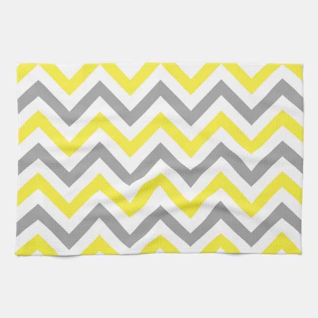 Yellow, Dk Grey Wht Large Chevron ZigZag Pattern Kitchen Towel (Horizontal)