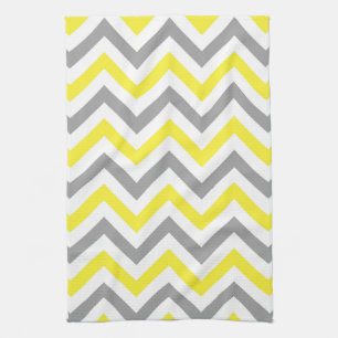 Yellow, Dk Grey Wht Large Chevron ZigZag Pattern Kitchen Towel