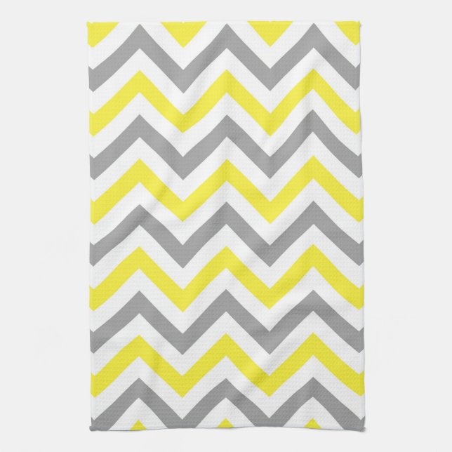 Yellow, Dk Grey Wht Large Chevron ZigZag Pattern Kitchen Towel (Vertical)