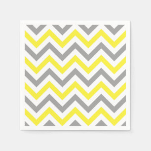 Yellow, Dk Grey Wht Large Chevron ZigZag Pattern Napkin