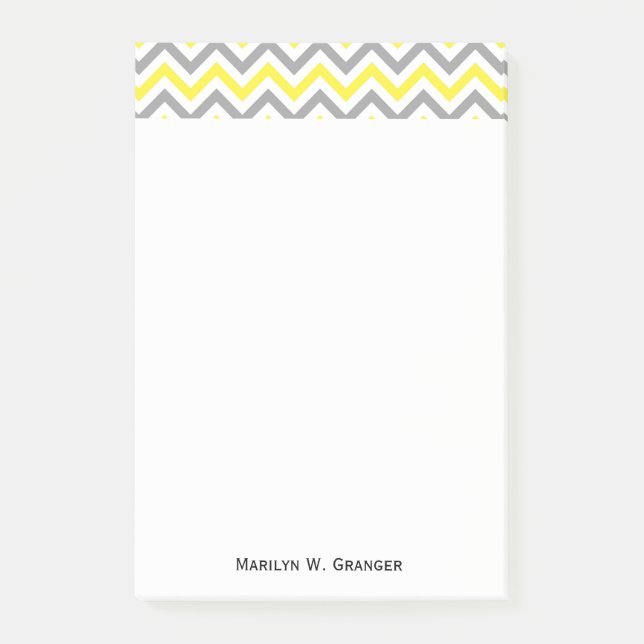 Yellow, Dk Grey Wht Large Chevron ZigZag Pattern Post-it Notes (Front)