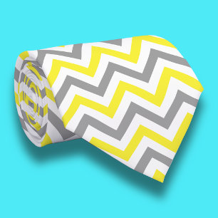 Yellow, Dk Grey Wht Large Chevron ZigZag Pattern Tie