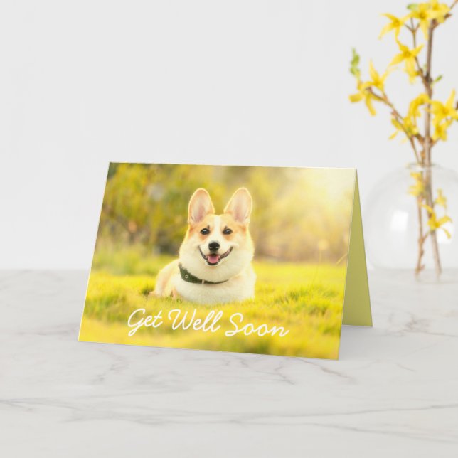Yellow Dog and Encouragement Get Well  Card (Yellow Flower)