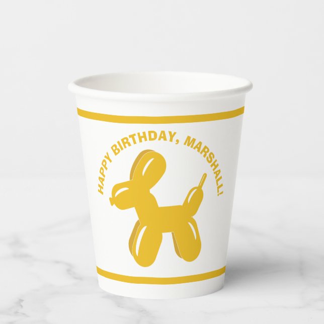 Yellow Dog Balloon Animal Personalized Party Paper Cups (Front)