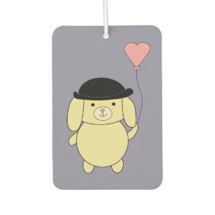 Yellow Dog in Bowler Hat with Heart Balloon Air Freshener