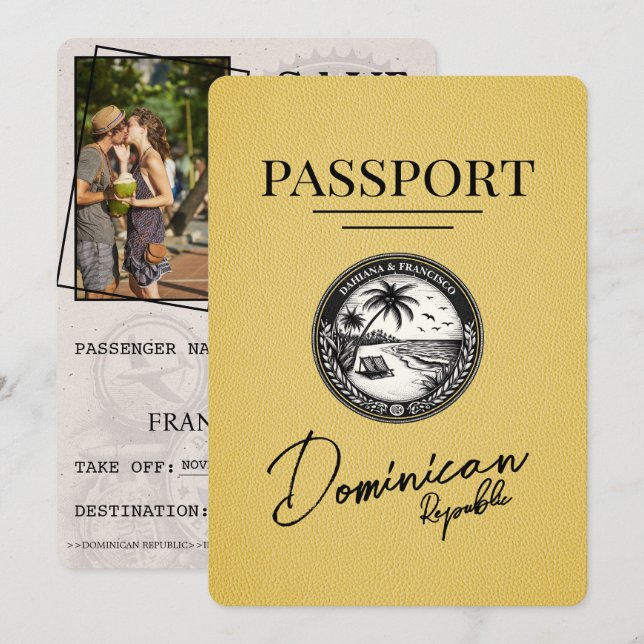 Yellow Dominican Republic Passport Save The Date (Front/Back)