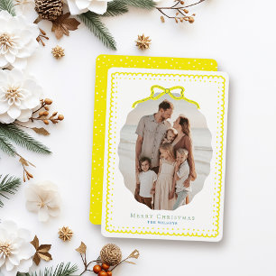 Yellow Doodle Frames & Bow Photo Christmas Holiday Card