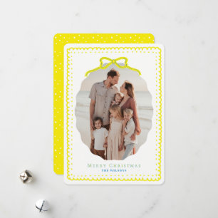 Yellow Doodle Frames & Bow Photo Christmas Holiday Card