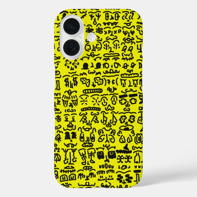 Yellow Doodle Pattern Phone Case - Abstract Black (Back)
