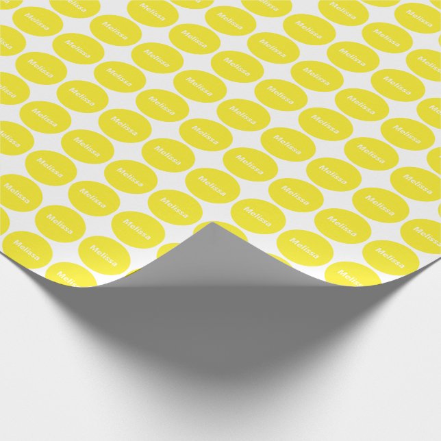 Yellow Dots Pattern On White With Name Wrapping Paper (Corner)