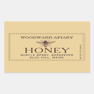Yellow Double Border Honey Label with Honeybee