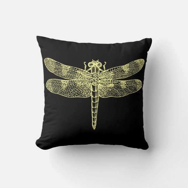 Yellow Dragonfly Throw Pillow (Front)