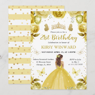 Yellow Dress Red Hair Princess Birthday Invitation