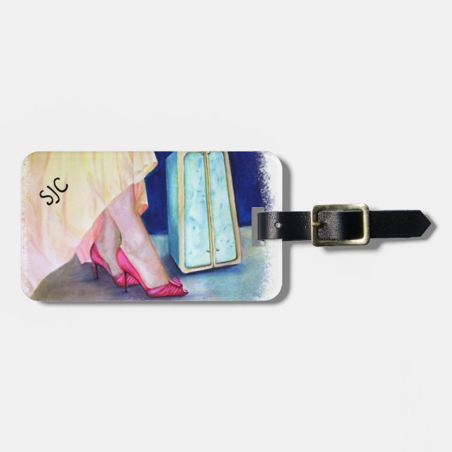 YELLOW DRESS, RED SHOES PERSONALIZED LUGGAGE TAG (Front Horizontal)