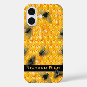 Yellow Dripping Honey Comb with Bumble Bee iPhone 16 Case