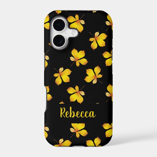 Yellow dry leaves custom name black (Back)