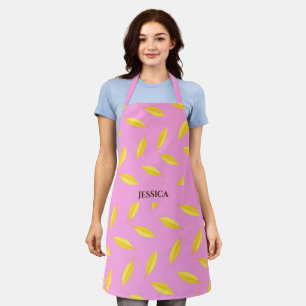 Yellow dry leaves custom name pink apron