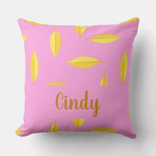 Yellow dry leaves custom name pink throw pillow