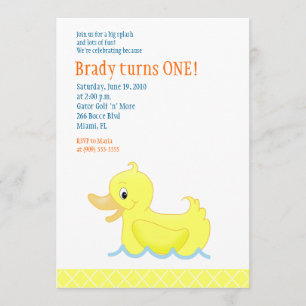 Yellow Duck 5x7 Birthday Invitation - Yellow