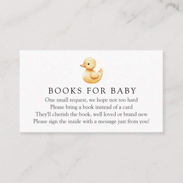 Yellow Duck Books for Baby Request Enclosure Card (Front)