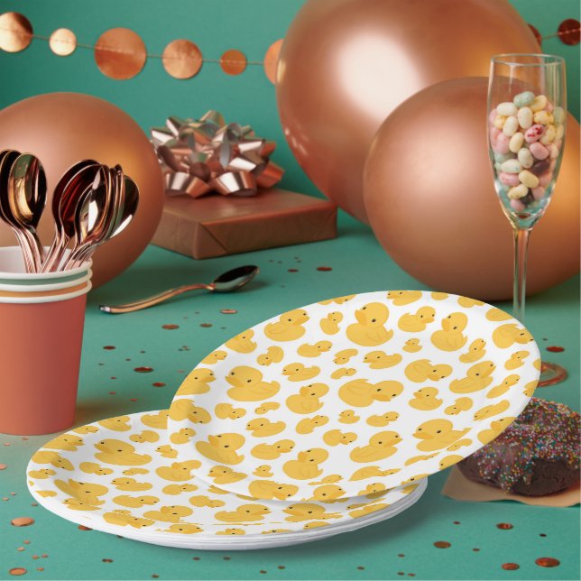 Yellow Duck Bubble Bath Patterned Paper Plate (Multi)