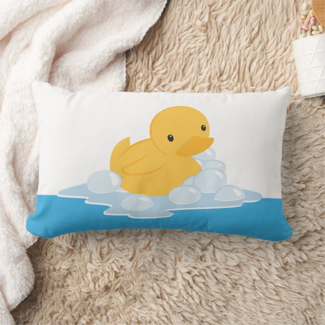 Yellow Duck Bubble Bath Print Throw Pillow (Blanket)