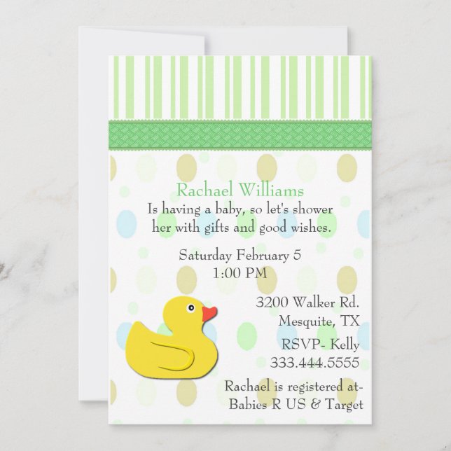 Yellow Duck Colourful Baby Shower Invitation (Front)