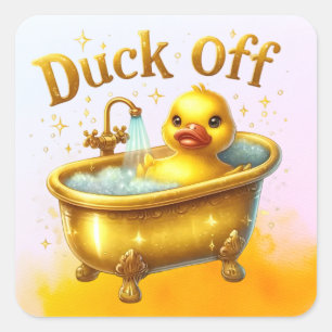 Yellow duck in bathtub square sticker