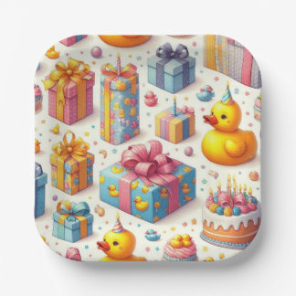 Yellow Duck Kids Birthday Paper Plates