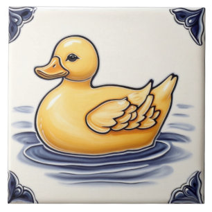 Yellow Duck Navy Dark Blue and White Tile