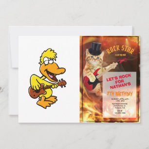 Yellow duck playing guitar   choose back colour invitation