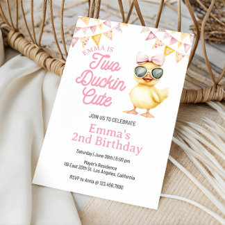 Yellow Duck Theme Two Duckin Cute 2nd Birthday Invitation