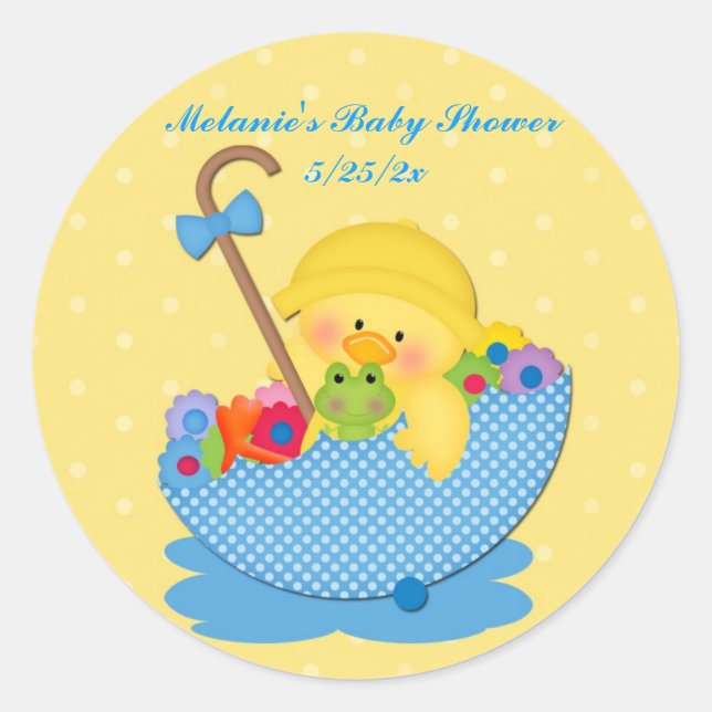 Yellow Duck, Umbrella, Yellow Baby Shower Sticker (Front)
