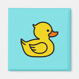 Yellow Duck with Blue Background Square Magnet