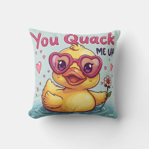 Yellow Duck with Heart Glasses 'You Quack Me Up' Throw Pillow