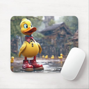 Yellow Duck With Red Rain Boots Mouse Pad