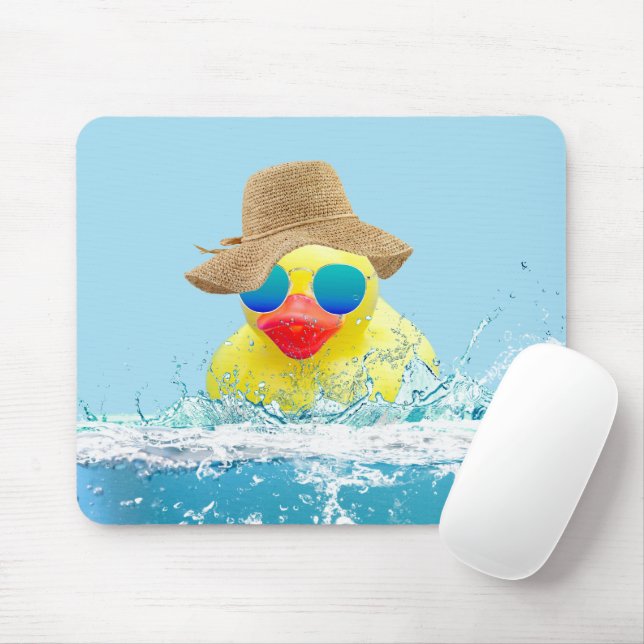 Yellow Duck with Sunglasses In Water Mouse Pad (With Mouse)