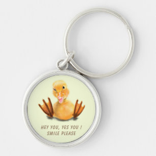 Yellow Duckling Playful Wink Happy Smile Keychain