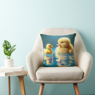 Yellow Duckling With a Toy Rubber Duck Throw Pillow