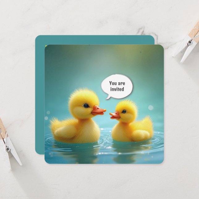 Yellow Ducklings Baby Shower Invitation (Front/Back In Situ)