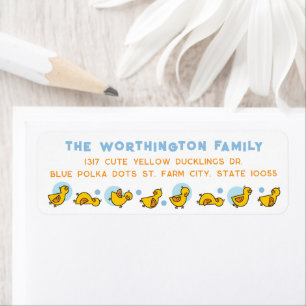 Yellow Ducklings Blue Dots Kid's Birthday Address