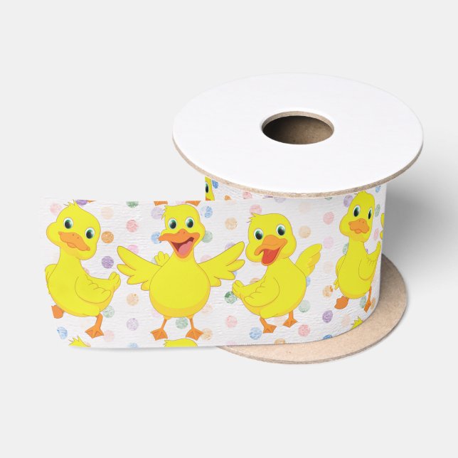 Yellow Ducks on Polka Dots Satin Ribbon (Spool)