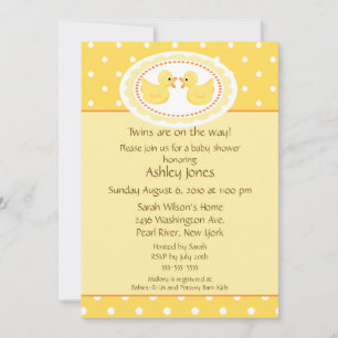 Yellow Ducks Twins Baby Shower Invitation