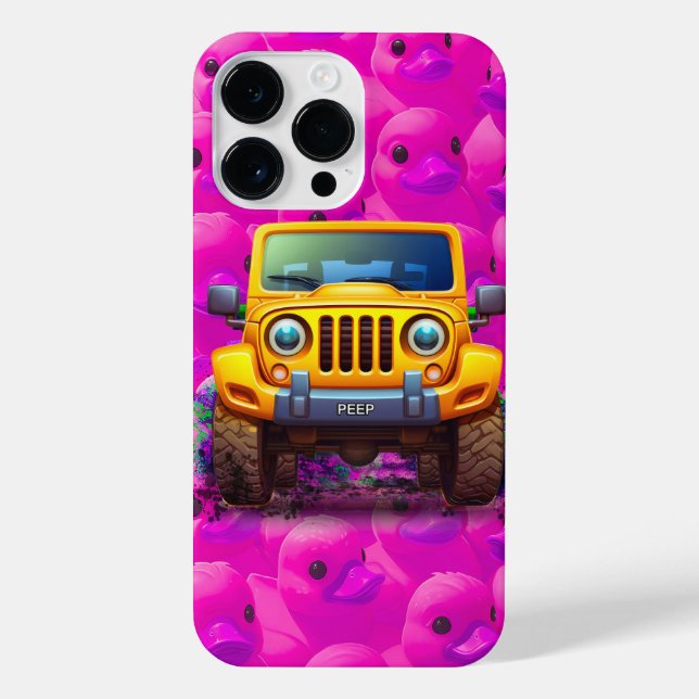 Yellow Ducks with a Blue 4x4 Truck iPhone Case (Back)
