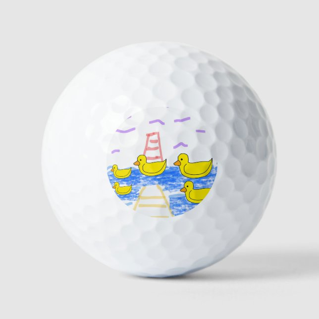 Yellow Ducks Yellow Pier Red Lighthouse Golf Balls (Front)