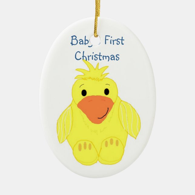 Yellow Ducky Baby's First Christmas Ceramic Ornament (Front)